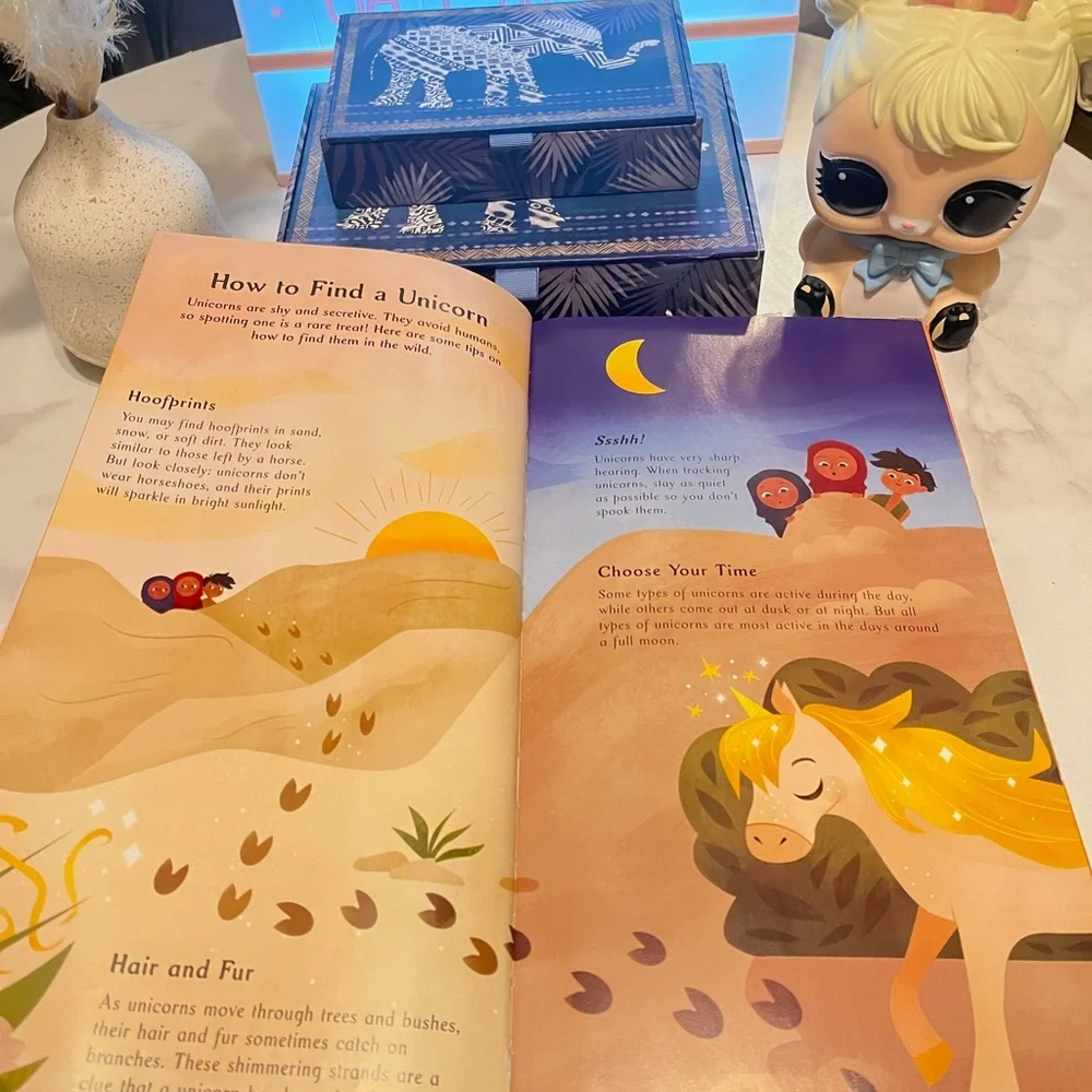 Build the Unicorn Kids Building Set, reading book, and Lear